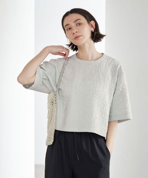 BEAUTY&YOUTH/ジャガード クルーネック 6分袖 プルオーバー/Tシャツ / カットソー