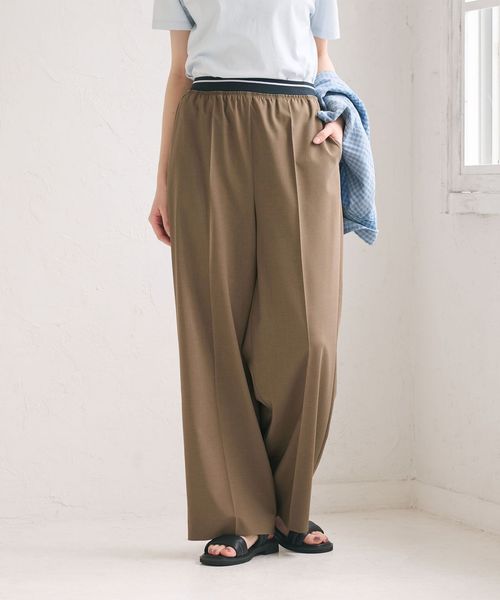 BEAUTY&YOUTH/ラインゴム ワイドパンツ ウォッシャブル 防シワ/イージーパンツ