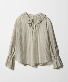 BEAUTY&YOUTH/ストライプ ラッフル スキッパーブラウス ウォッシャブル/シャツ / ブラウス