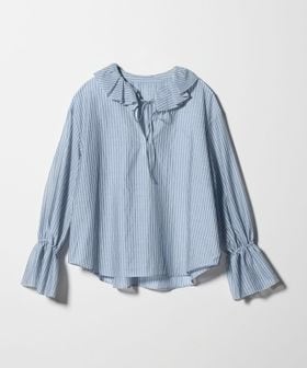 BEAUTY&YOUTH/ストライプ ラッフル スキッパーブラウス ウォッシャブル/シャツ / ブラウス