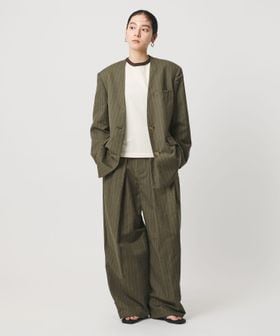 BEAUTY&YOUTH/麻ブレンド ストライプ カラーレス ジャケット/ノーカラージャケット