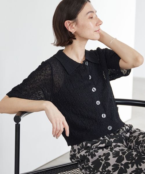 BEAUTY&YOUTH/ノットヤーンニット ハーフスリーブ シャツ カーディガン ウォッシャブル/カーディガン / ボレロ