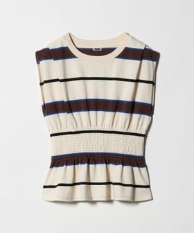 TanC TOKYO/＜TanC TOKYO＞PIQUE BORDER SHIRRING NO SLEEVE/カットソー/Tシャツ / カットソー