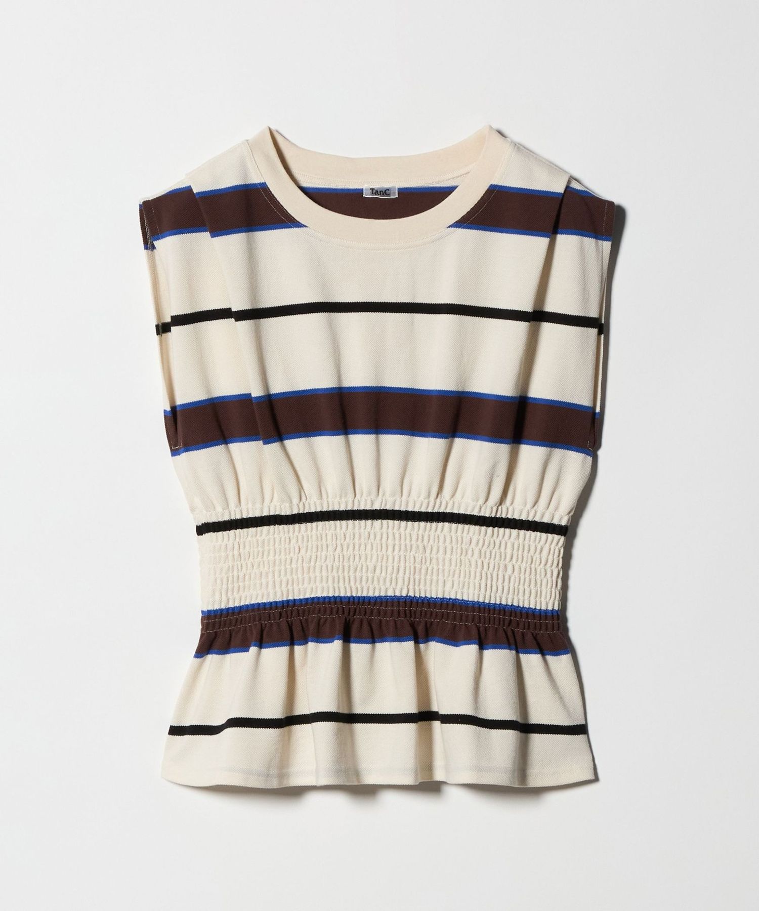 TanC TOKYO＞PIQUE BORDER SHIRRING NO SLEEVE/カットソー