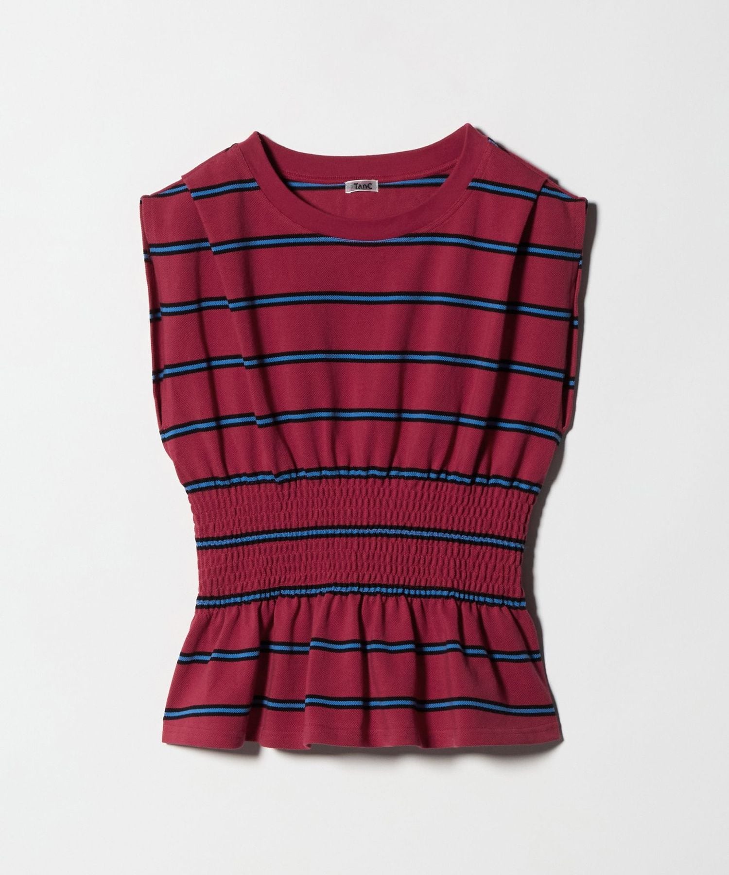 TanC TOKYO＞PIQUE BORDER SHIRRING NO SLEEVE/カットソー