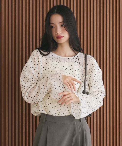 BEAUTY&YOUTH/ポリエステル ドット シアー ブラウス ウォッシャブル/シャツ / ブラウス