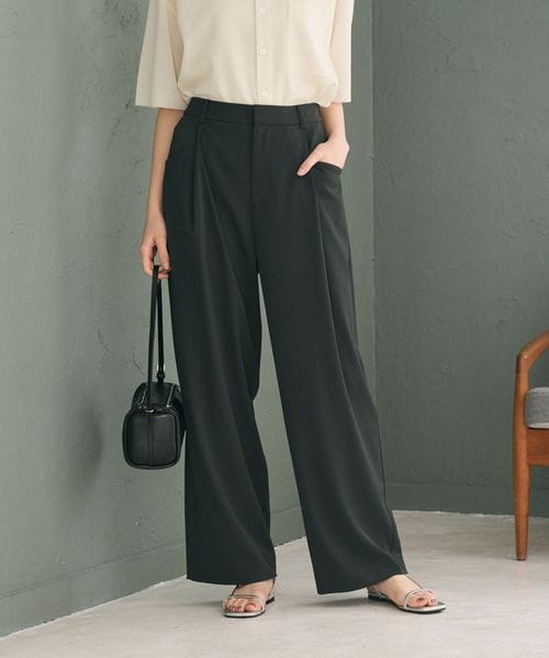 BEAUTY&YOUTH/ポリエステルブレンド バックゴム ワイドパンツ ウォッシャブル/イージーパンツ