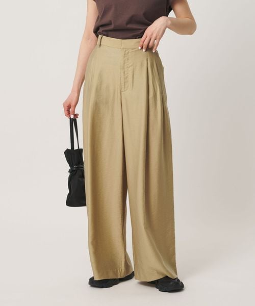 BEAUTY&YOUTH/セルロースナイロン ツイル タック ワイドパンツ ウォッシャブル/イージーパンツ