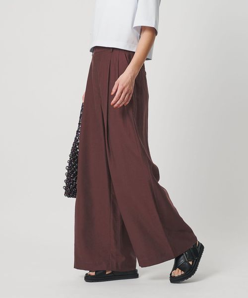 BEAUTY&YOUTH/セルロースナイロン ツイル タック ワイドパンツ ウォッシャブル/イージーパンツ