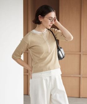 BEAUTY&YOUTH/【WEB限定】ランダムリブ ヘンリーネック スナップ 5分袖Tシャツ/Tシャツ / カットソー