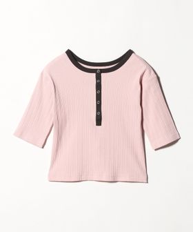 BEAUTY&YOUTH/【WEB限定】ランダムリブ ヘンリーネック スナップ 5分袖Tシャツ/Tシャツ / カットソー