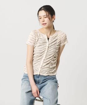 BEAUTY&YOUTH/【WEB限定】カスリボーダー シャーリングトップス 2WAY/Tシャツ / カットソー