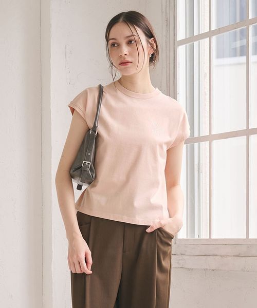 BEAUTY&YOUTH/コットン ロゴプリント フレンチスリーブ Tシャツ/Tシャツ / カットソー