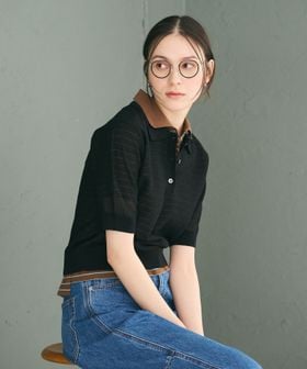 BEAUTY&YOUTH/メッシュ ポロニット プルオーバー ウォッシャブル/ニット / セーター