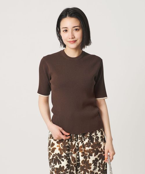 BEAUTY&YOUTH/リブライン ショートスリーブ ニットプルオーバー ウォッシャブル/ニット / セーター