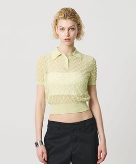 H BEAUTY&YOUTH/＜H＞コットンナイロン オープンワーク ポロカラーニット/ニット / セーター