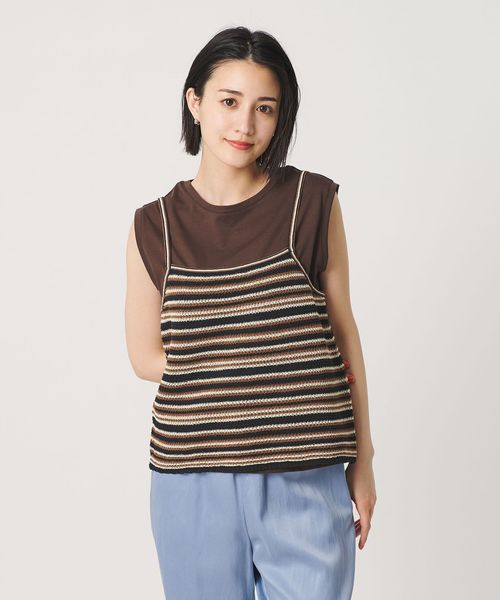 BEAUTY&YOUTH/コットン メッシュ ボーダー キャミソール/タンクトップ / キャミソール