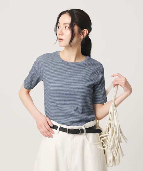 BEAUTY&YOUTH/シャーリング コンパクト ボーダー Tシャツ/Tシャツ / カットソー