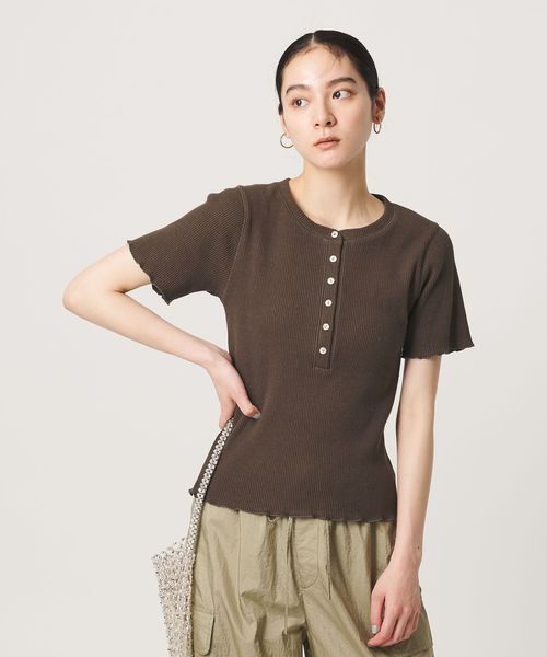 BEAUTY&YOUTH/コットン リブ ヘンリーネック ショートスリーブ カットソー/Tシャツ / カットソー