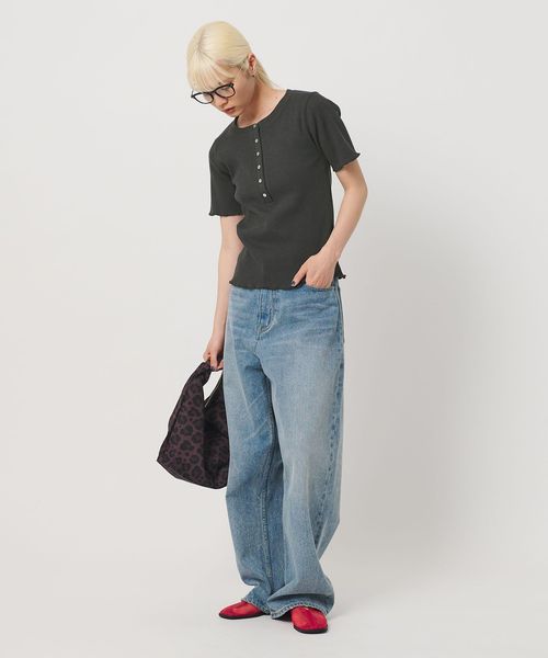 BEAUTY&YOUTH/コットン リブ ヘンリーネック ショートスリーブ カットソー/Tシャツ / カットソー