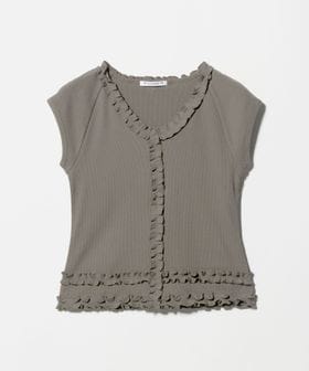 BEAUTY&YOUTH/コットン リブ フリル キャップスリーブ カットソー/Tシャツ / カットソー