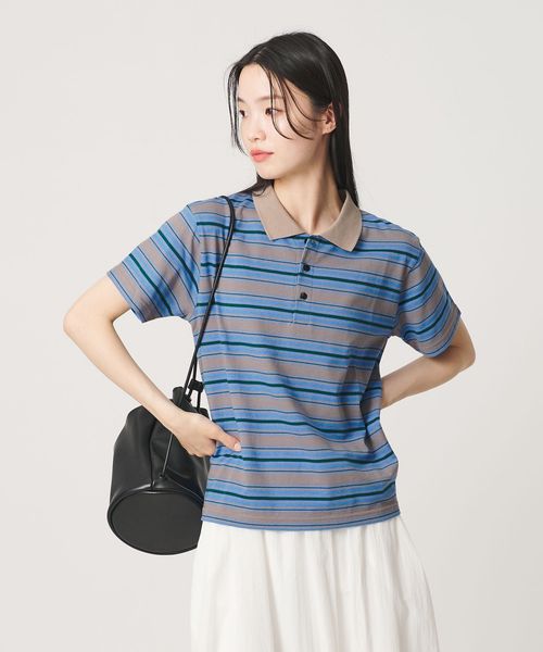 BEAUTY&YOUTH/【WEB限定】マルチボーダー ポロカラーTシャツ/Tシャツ / カットソー