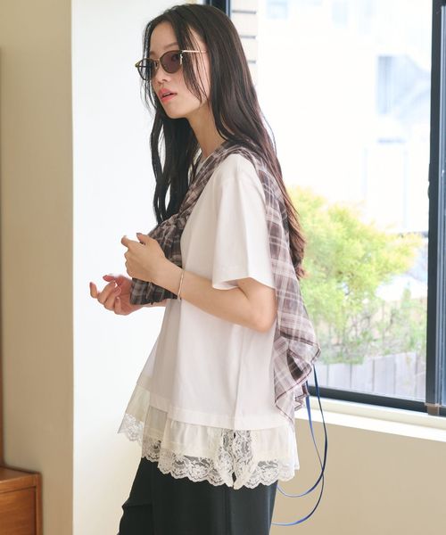 BEAUTY&YOUTH/レースドッキング ショートスリーブ Tシャツ/Tシャツ / カットソー