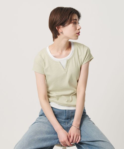 BEAUTY&YOUTH/ヘンリーネック レイヤード Tシャツ/Tシャツ / カットソー