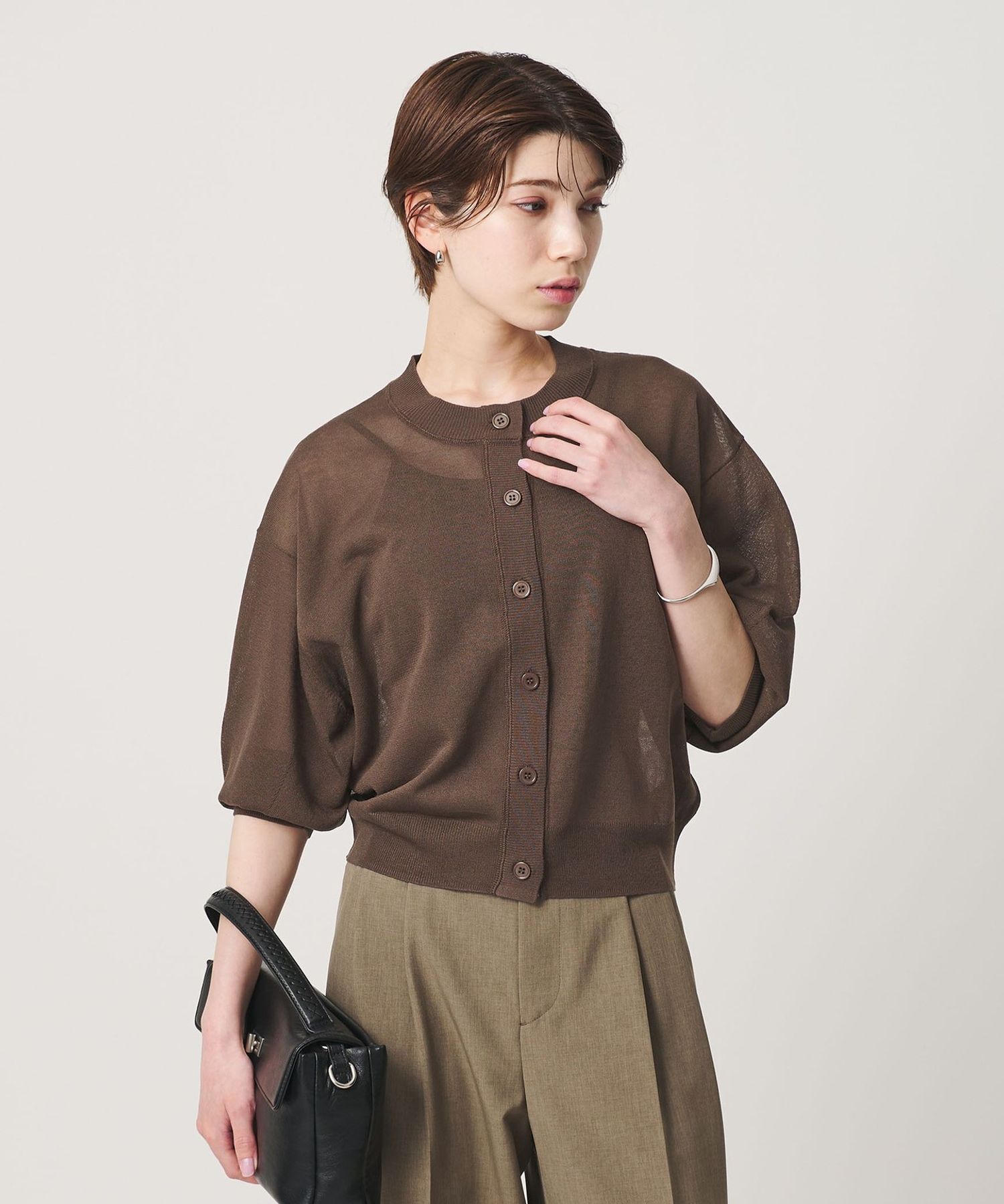 Wardrobe DAILY MINIMAL】ハーフスリーブ シアーカーディガン Wardrobe DAILY MINIMAL】ハーフスリーブ シアーカーディガン