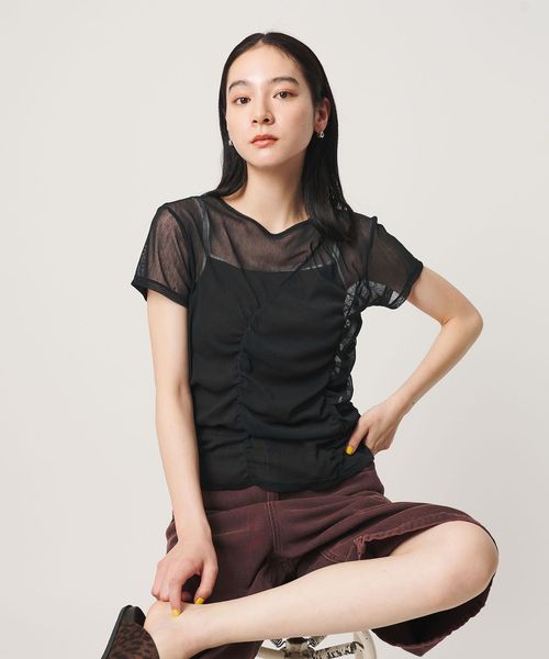 BEAUTY&YOUTH/シャーリング メッシュ Tシャツ/Tシャツ / カットソー