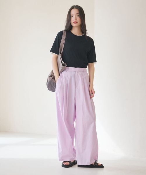 BEAUTY&YOUTH/ナイロンコットン ワイドタックパンツ ウォッシャブル/イージーパンツ