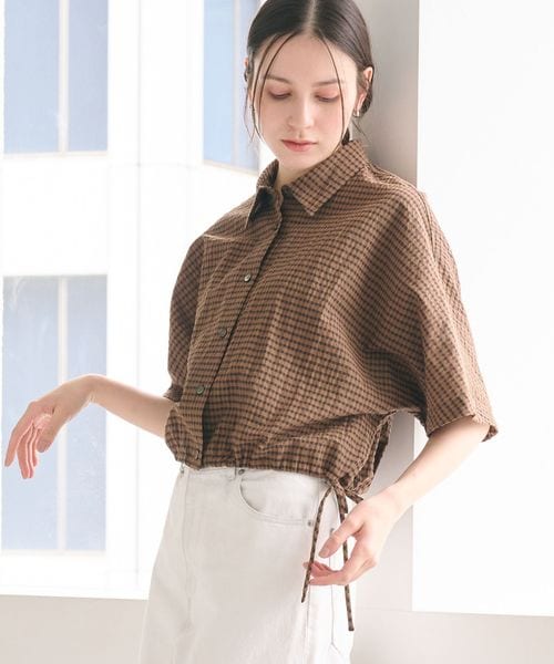 BEAUTY&YOUTH/チェック ドローストリング シャツ ウォッシャブル/シャツ / ブラウス
