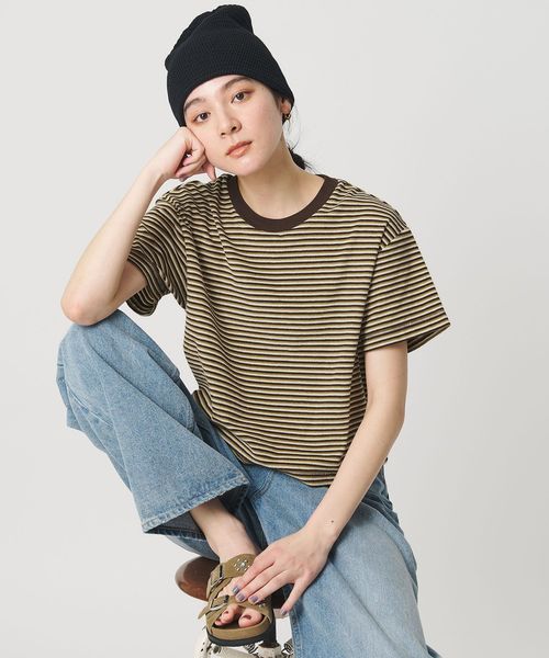 BEAUTY&YOUTH/コットン パイルボーダー ショートスリーブ Tシャツ/Tシャツ / カットソー