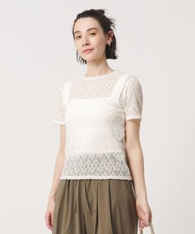 BEAUTY&YOUTH/フラワーレース ショートスリーブ プルオーバー/Tシャツ / カットソー