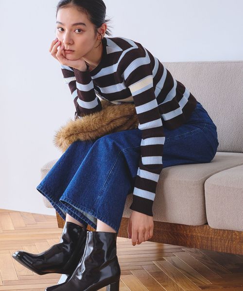 BEAUTY&YOUTH/【WEB限定 Wardrobe DAILY MINIMAL】ボーダー ペプラムニットカーディガン/カーディガン / ボレロ