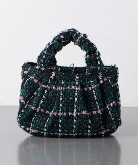 ツイード ギャザーハンドル バッグ 