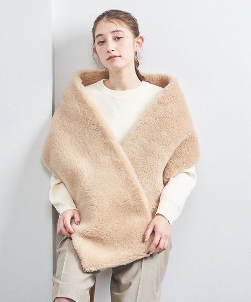 THROW / HAZEL ボアショール　ベージュ ボア ストール ベージュ