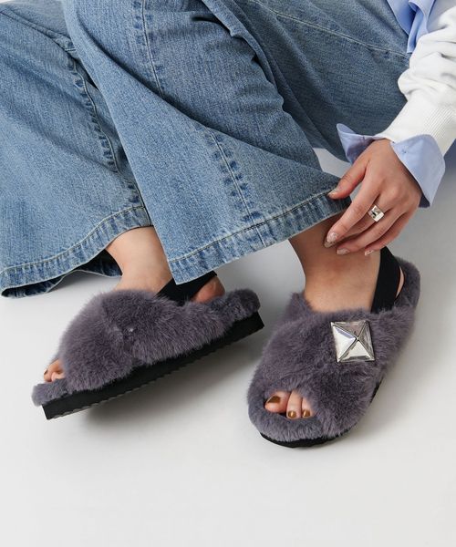 【UNITED ARROWS】クロスファーサンダル フェイクファークロス サンダル30↑