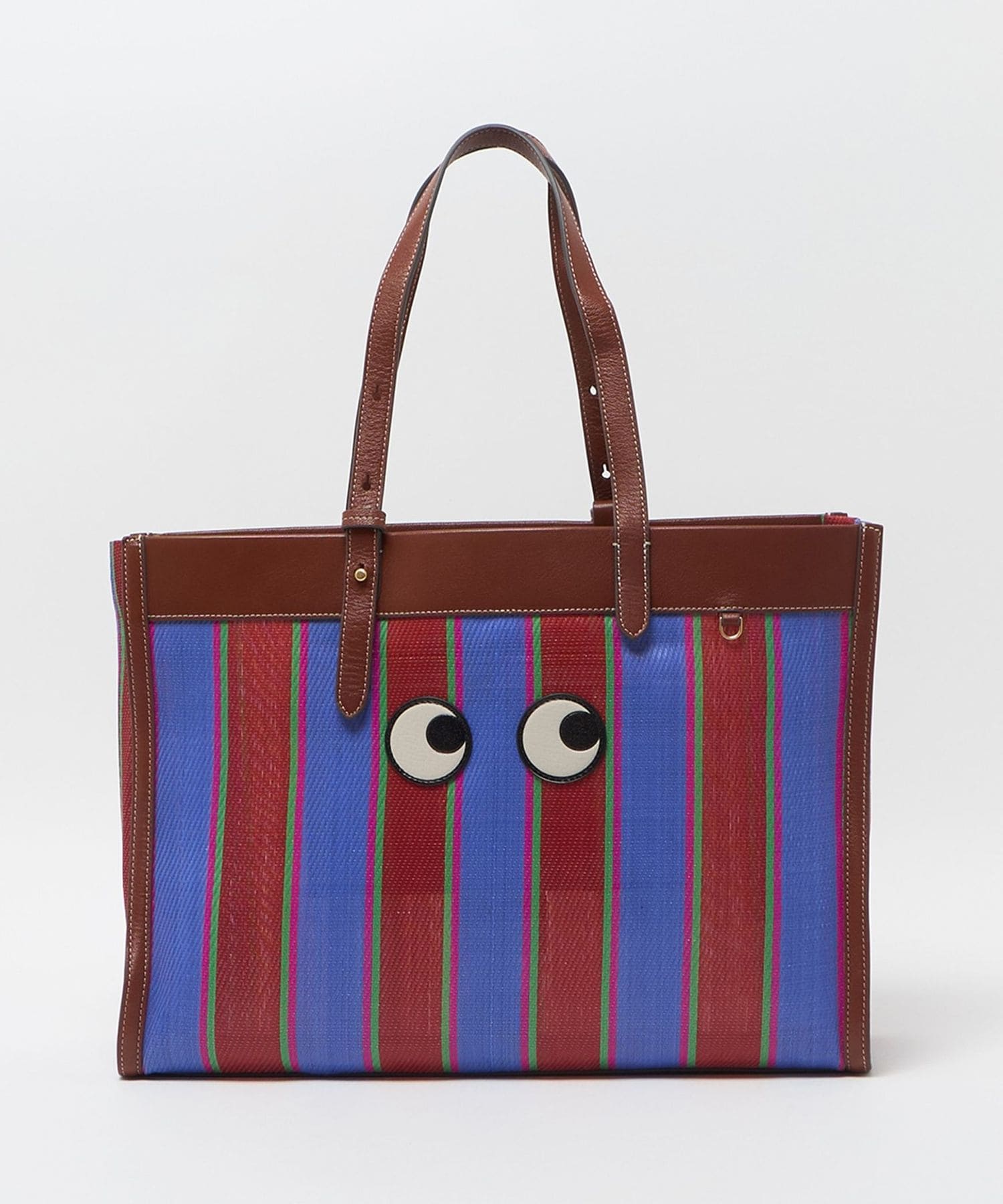 関税なし【ANYA HINDMARCH】メッシュ＆レザ- トート ストライプ ANYA HINDMARCH＞EYES ストライプ トートバッグ