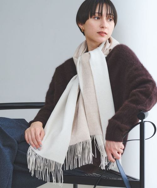 新品　ユナイテッドアローズ　白　ベージュ　リバーシブル　カシミヤ　ストール カシミヤ リバーシブル ストール