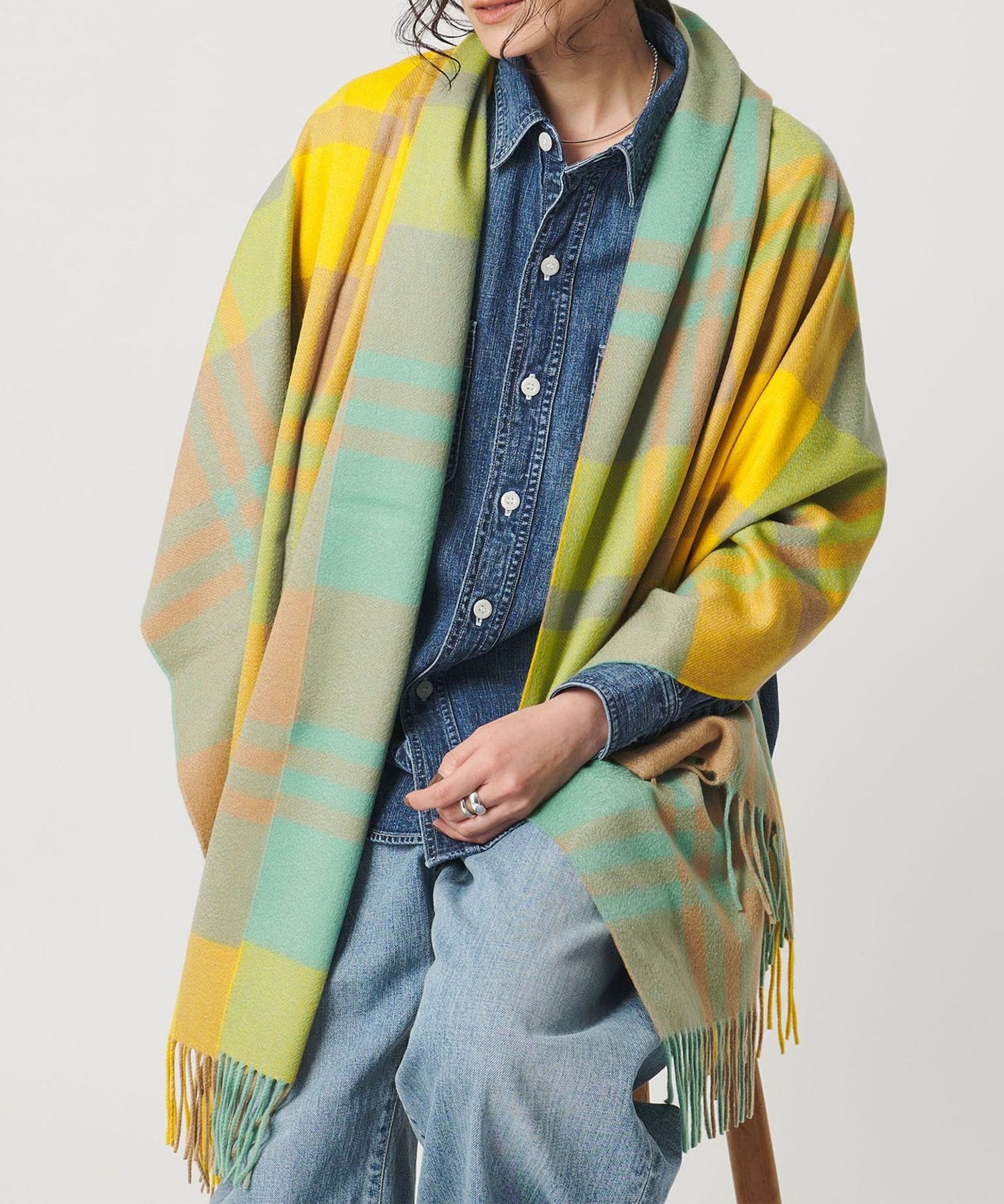 BEAUTY&YOUTH UNITED ARROWS カシミヤチェックストール 別注】＜elegancese＞カシミヤ チェック ストール