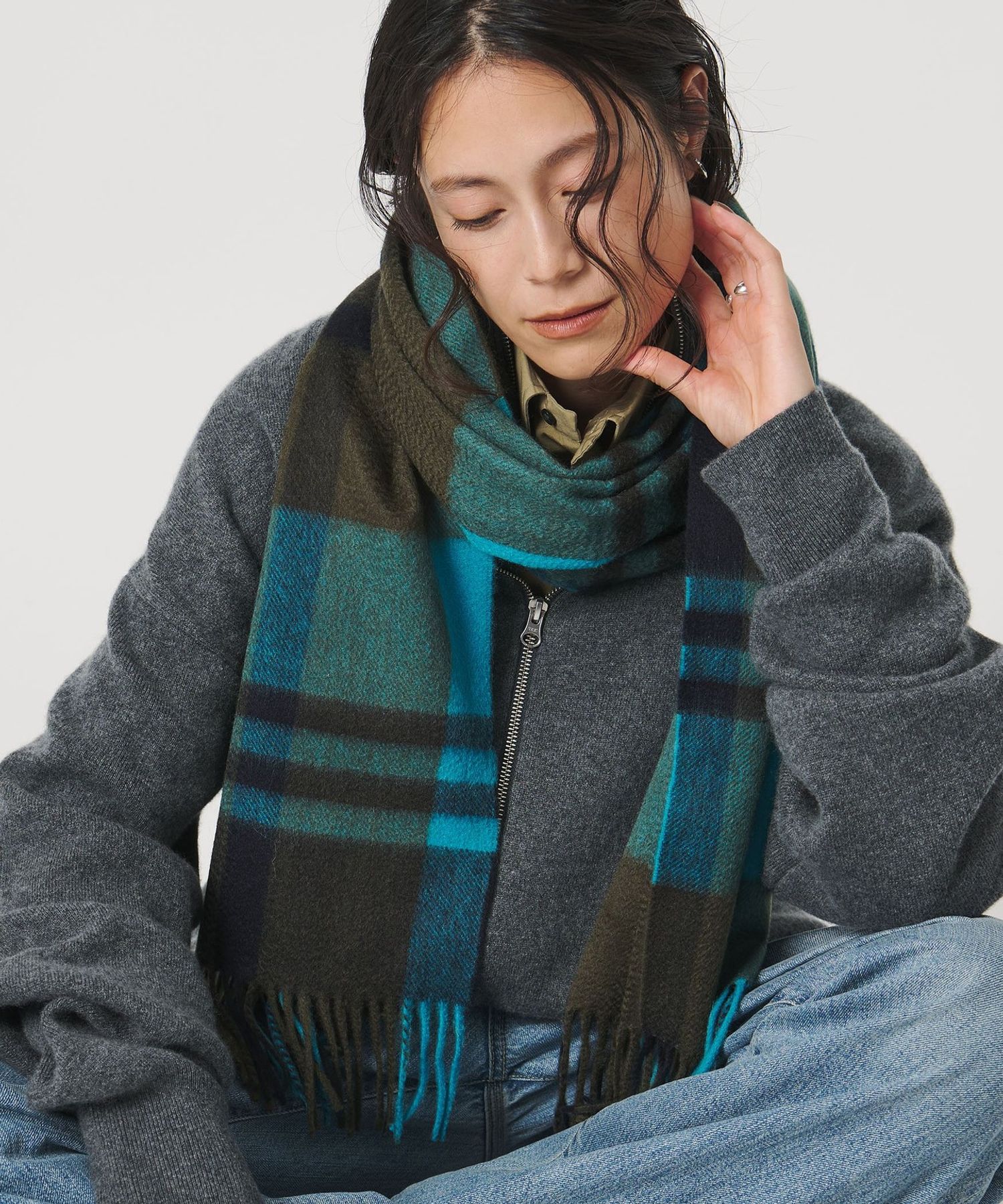 ドレイクス スコットランド製 アローズ別注 カシミアチェックマフラー Joshua Ellis>カシミヤ チェック マフラー