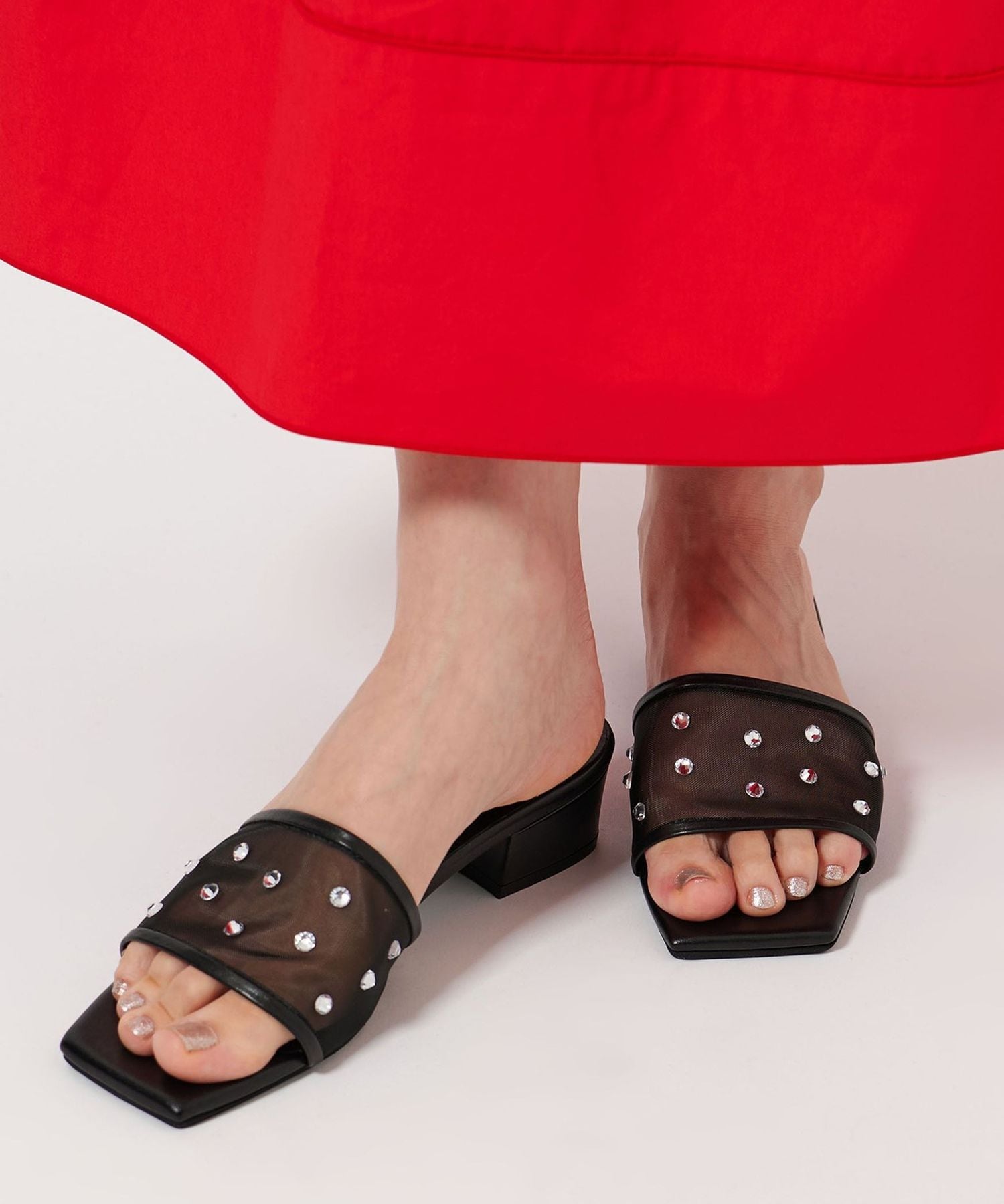 UNITED ARROWS メッシュ ビジュー ミュールサンダル メッシュ ビジュー ミュールサンダル