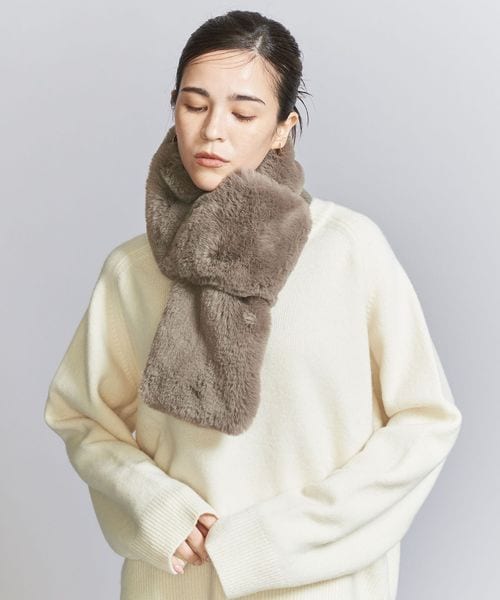 UNITED ARROWS 　リアルファー付き 2way ストール 送料無料 マフラー ストール カシミア セーブルファー リアル