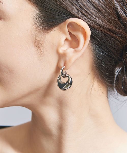 №972 ピンクブラウン アシメ プリーツメタルドロップピアス イヤリング 