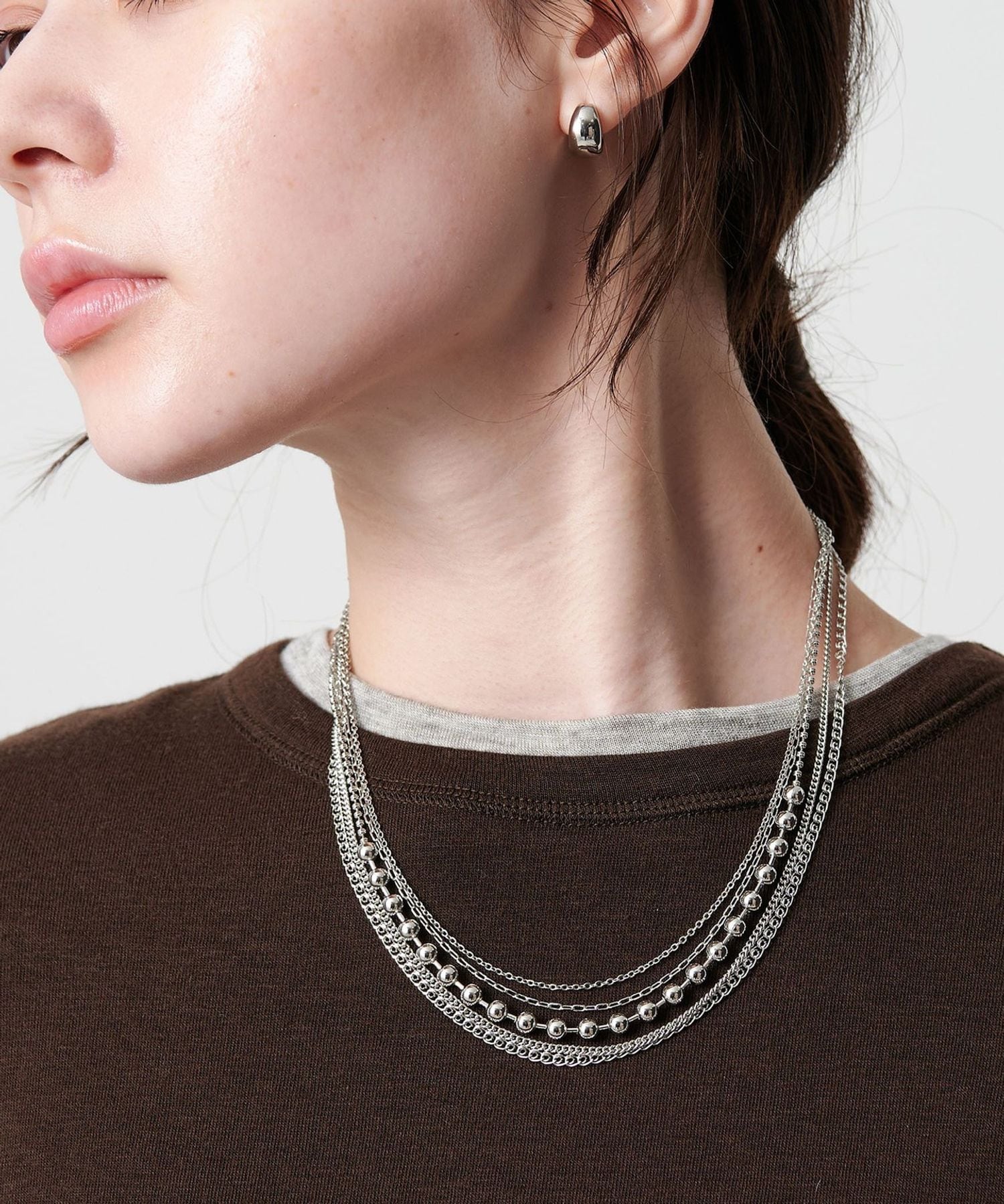 メタル ミックスチェーン 5連 ネックレス