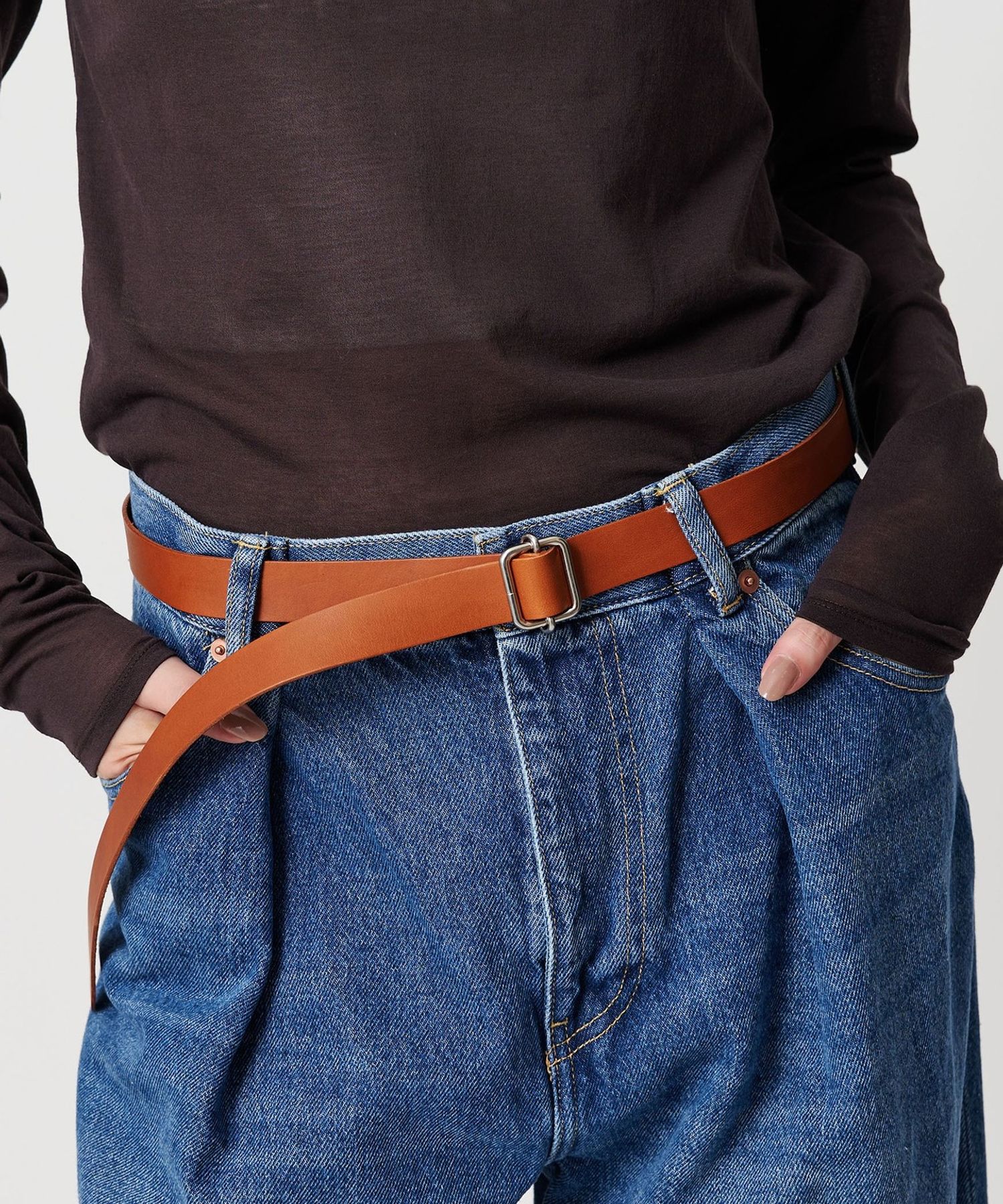 ART BROWN＞レザー スクエアバックル ベルト