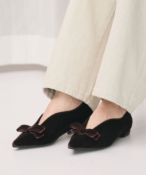 極美品✨レペット ユナイテッドアローズ フラット ベルベット ブラック リボン ベルベット リボン Vカット フラットシューズ