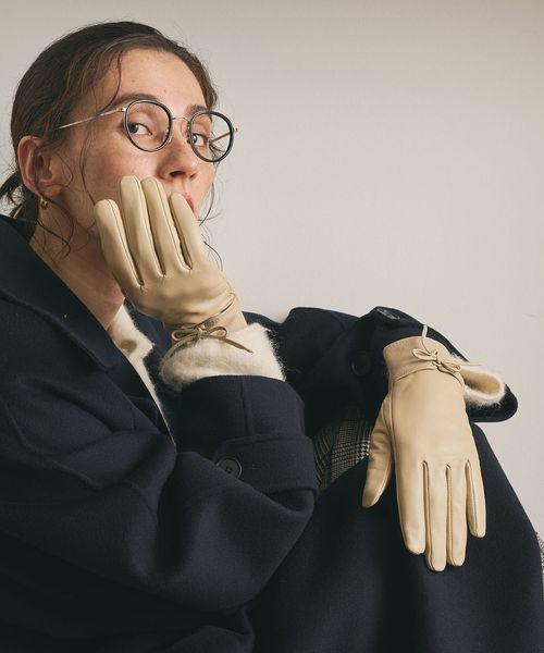 BEAUTY&YOUTH/レザー×スエード コンビ リボン グローブ/グローブ / 手袋