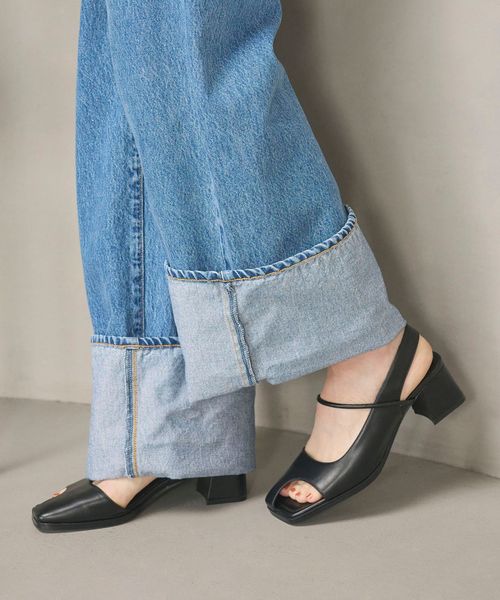 BEAUTY&YOUTH/レザーライク オープントゥ バックストラップミュール/サンダル